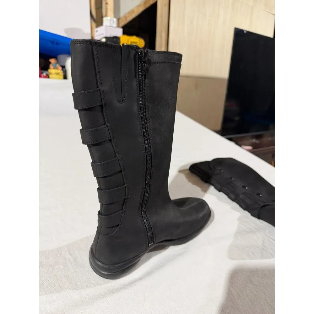 Merrell Womens 6 Black Nubuck Leather Waterproof Tall Boots Side Zip Snap Strap